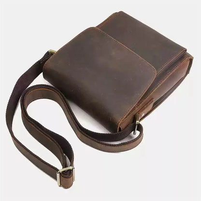 NASVA Men's Genuine Leather Shoulder Bag Vintage Small Crossbody Bag Casual Messenger Bag Outdoor Sports Sling Bag
