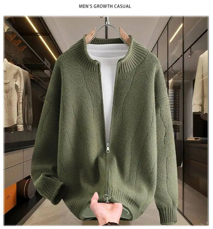2026 Autumn Men's High Quality Comfortable Loose Solid Color Knitted Cardigan jacket Men's Fashion Trend Casual Sweater men