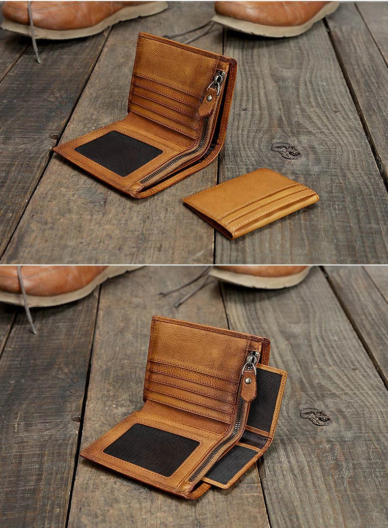 Fashion Vintage Genuine leather Wallet Men short Bifold Money Clips Leather male wallet Purse Coin Bag money Holder WC-007