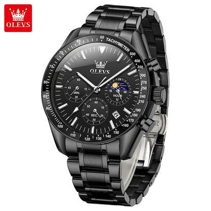 OLEVS 3618 Waterproof Luminous Date Moon Chronograph Wristwatches Mens Luxury Stainless Steel Quartz Watch for Men Reloj Hombre