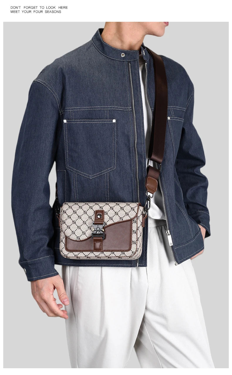 High-End Casual Shoulder Bag for Commuting Business Waterproof Daily Sling Bag Fashionable Jacquard Pattern Men's Crossbody Bag