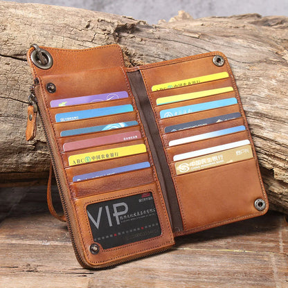 S.WORKER Full Grain Leather Long Wallet Men's Clutch Bag Genuine Leather Classic Purse Card Holder For Men