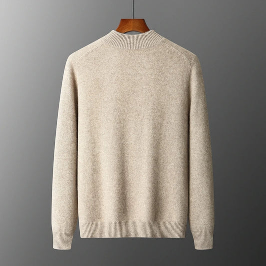 100% Merino Wool Men's Warm Sweater Mock Collar Thickened Zippered Cardigan Autumn Winter New Cashmere Knitted Long Sleeve Tops