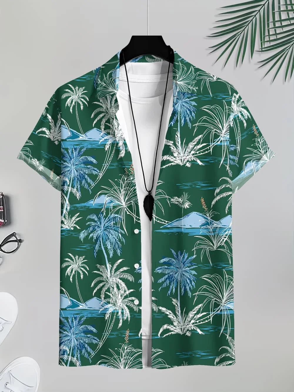Men's Coconut Tree Graphic Print Short Sleeve Lapel Shirt Tops Men's Casual Button-Down Shirts for Summer Daily Wear Men Clothes