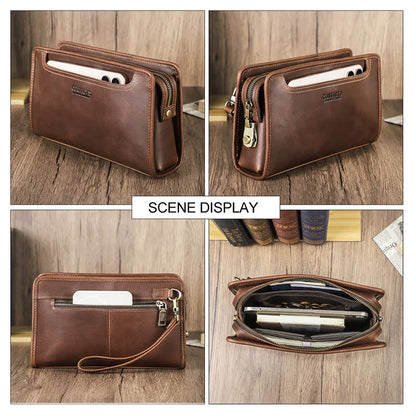 CONTACT'S Genuine Leather Handbag Men Vintage Small Cluth Bag 6 Card Holder iPad Mini Metal Lock Travel Business Pouch Bag