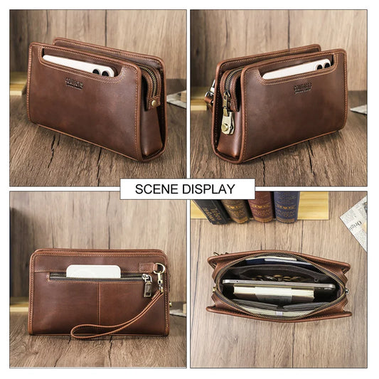 CONTACT'S Genuine Leather Handbag Men Vintage Small Cluth Bag 6 Card Holder iPad Mini Metal Lock Travel Business Pouch Bag
