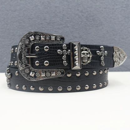 Cross skull Metal Rivet Cowboy Belt Genuine  Men Belt Punk Rivet Jeans Belts For Men Ceinture Homme Cinturones Hombre