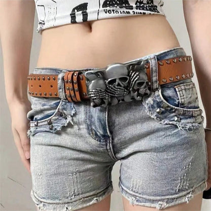 New Belts For Women Snap-Fastener Casual Belt Punk Goth Rivet Black Jeans Unisex Men Belt Paw Skull Buckle Waistband Man