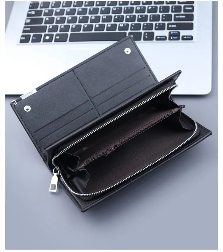 Long Clutch Men PU Material Zipper Hasp Cell Phone Bag Card Holder Coin Pocket Large Capacity Multifunctional Handbag Business