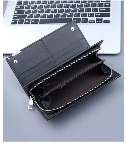 Long Clutch Men PU Material Zipper Hasp Cell Phone Bag Card Holder Coin Pocket Large Capacity Multifunctional Handbag Business