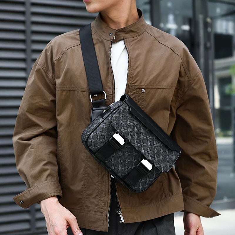 2026 New Design Shoulder Bag Men Crossbody Bag Fashion Business PU Leather Chest Bag Male Mobile Phone Bag Purses Handbags