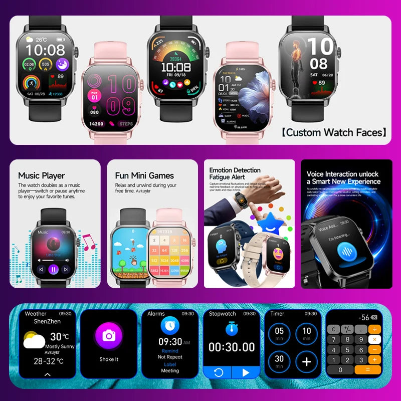 2026 Top Nursing Grade ECG+PPG Smart Watch Men Accurate Blood Pressure Lipids Uric Acid 2.0-inch AMOLED Screen HD Call Watch Men