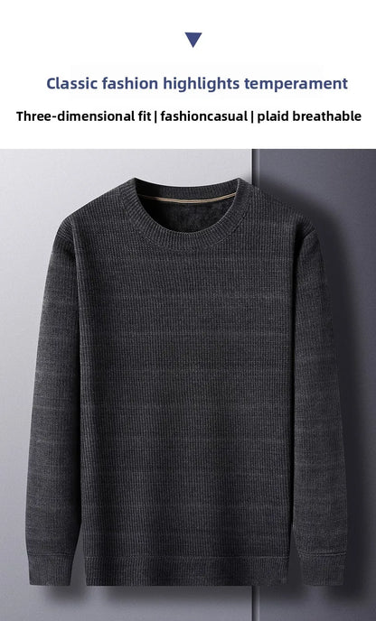 Fleece-Lined Knitted Pullover Sweater Casual Jumper for Men Insulated Warm Long Sleeve Thick Material Round Neck Design