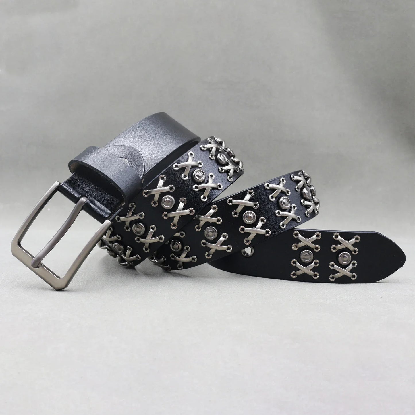 Designer Brand Belt Men Rivet Real Leather Pin Belt Male Black Rock Genuine Leather Cowhide Luxury Punk Belt Jeans