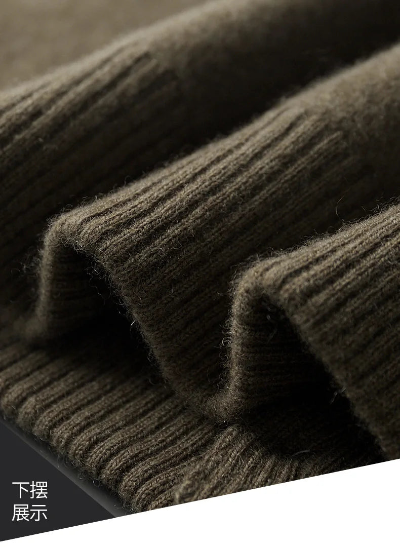 Autumn And Winter 100% Cashmere Cardigan Men's POLO Collar Coat Knitted Baseball Uniform Jacket Bottoming Wool Sweater