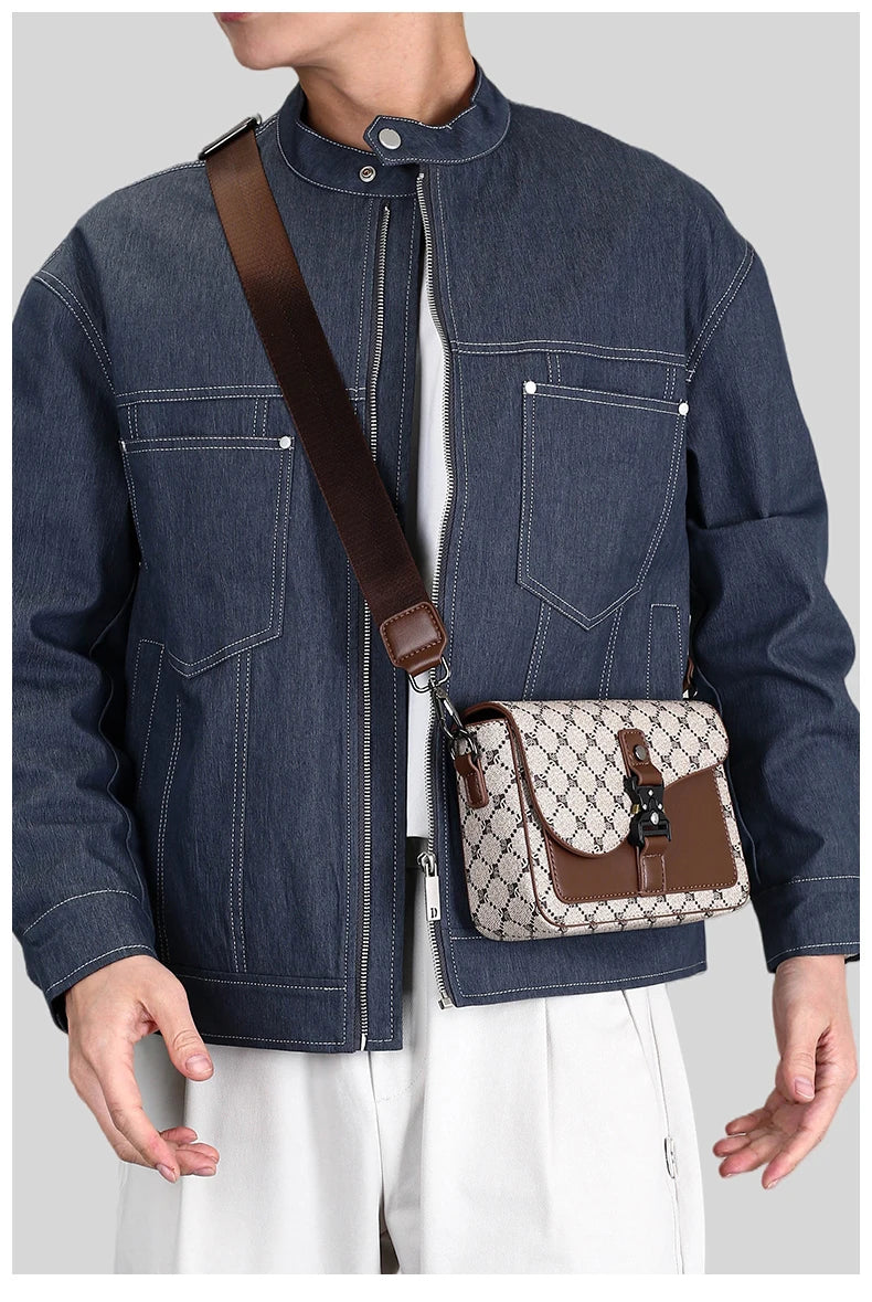 High-End Casual Shoulder Bag for Commuting Business Waterproof Daily Sling Bag Fashionable Jacquard Pattern Men's Crossbody Bag