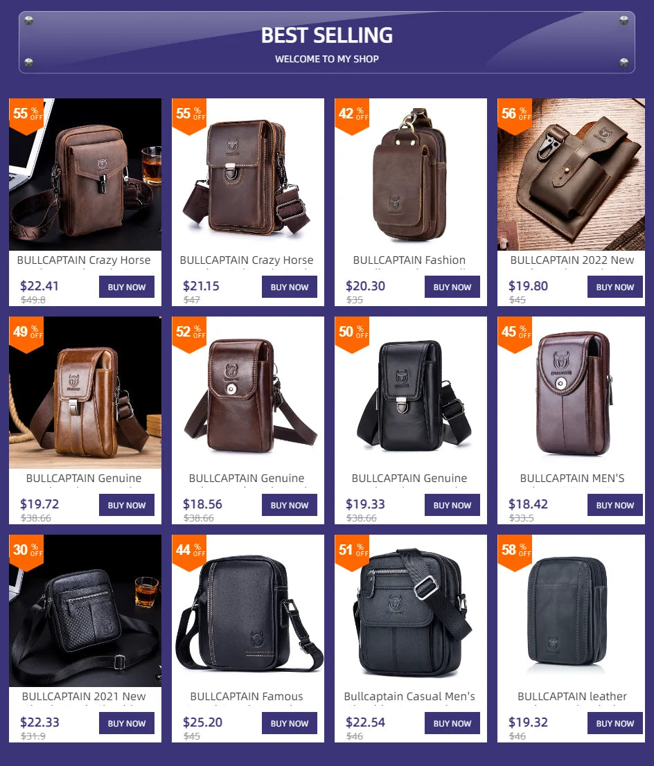 BULLCAPTAIN Men's Crazy Horse Leather Belt Bag Classic Retro Crossbody Bag Outdoor Storage Mountaineering Mobile Phone Bag