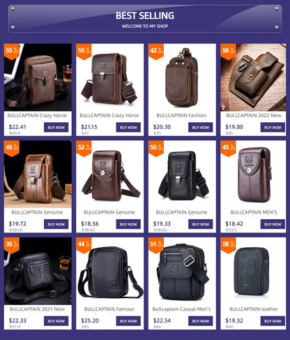 BULLCAPTAIN Men's Crazy Horse Leather Belt Bag Classic Retro Crossbody Bag Outdoor Storage Mountaineering Mobile Phone Bag