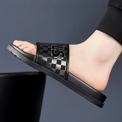 Summer Fashion Casual Flip Flops for Men New Designer Black Cow Leather Slippers Male High Quality Korean Outwear Slides Men