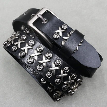 Designer Brand Belt Men Rivet Real Leather Pin Belt Male Black Rock Genuine Leather Cowhide Luxury Punk Belt Jeans