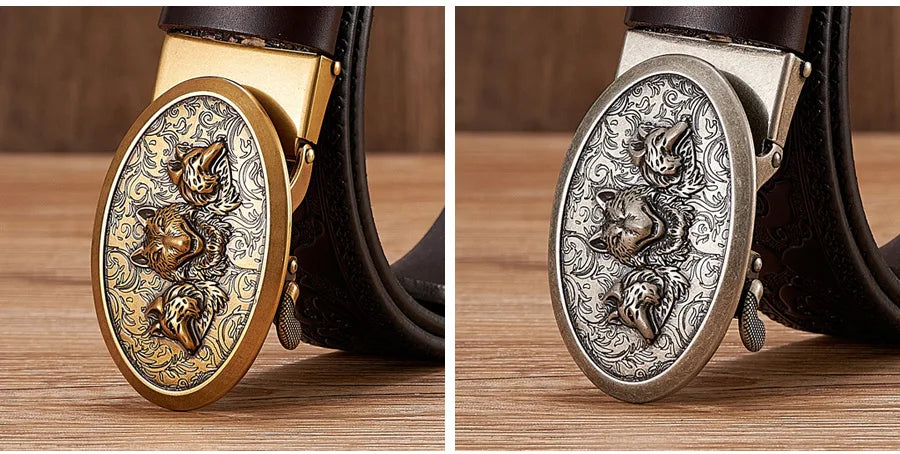 3.5cm Fashion Embossing Retro Male Belts for Men Business Split Leather Belt Dragon Pattern Automatic Buckle Strap