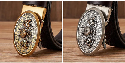 3.5cm Fashion Embossing Retro Male Belts for Men Business Split Leather Belt Dragon Pattern Automatic Buckle Strap