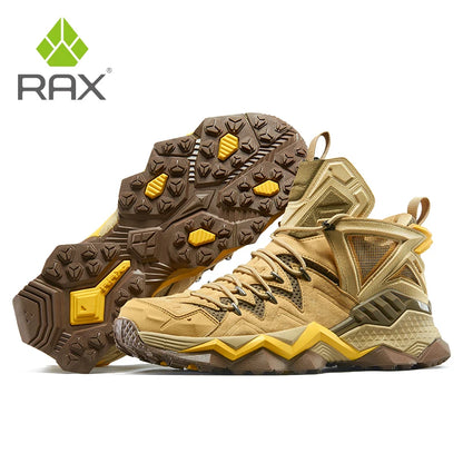 RAX Men Hiking Shoes Mid-top Waterproof Outdoor Sneaker Men Leather Trekking Boots Trail Camping Climbing Hunting Sneakers