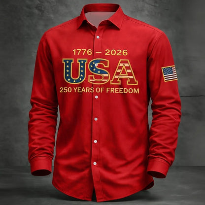 Men's Shirt Us Flag Freedom 250th Anniversary Trendy Retro 3D Print Top Autumn Long Sleeved Button up Spring Fall Holiday Shirts