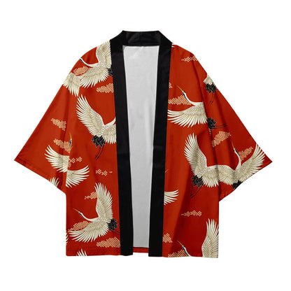 Japanese Style Cosplay Shirt 3D Crane Print For Men Women Traditional Samurai Kimono Haori Japanese Beach Yukata