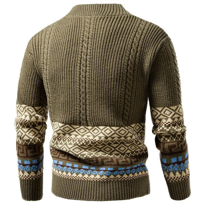 Men's Cable Knit Fair Isle Geometric Striped Cardigan V Neck Button Front Pocket Long Sleeve Sweater Autumn Winter Casual