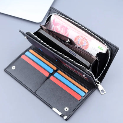 Long Clutch Men PU Material Zipper Hasp Cell Phone Bag Card Holder Coin Pocket Large Capacity Multifunctional Handbag Business