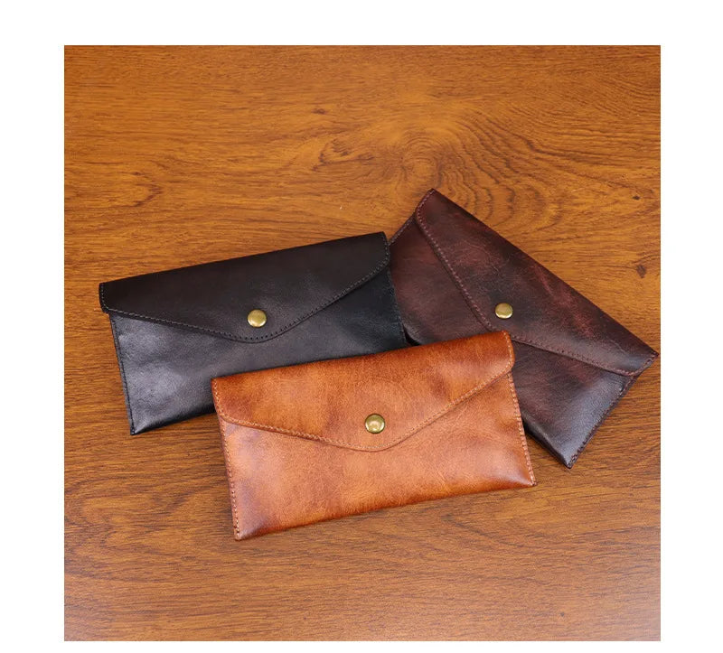 Genuine Leather Men Handmade Wallet High Quality Retro Handbag Simple Phone Pocket Card Bag Big Capacity Male Purses