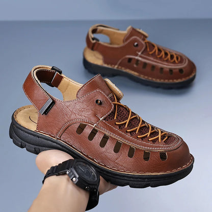 New Summer Men's Leather Sandals Casual Outdoor Beach Shoes Comfortable Male Hollow Out Footwear Leisure Walk Sandaly Sandalias
