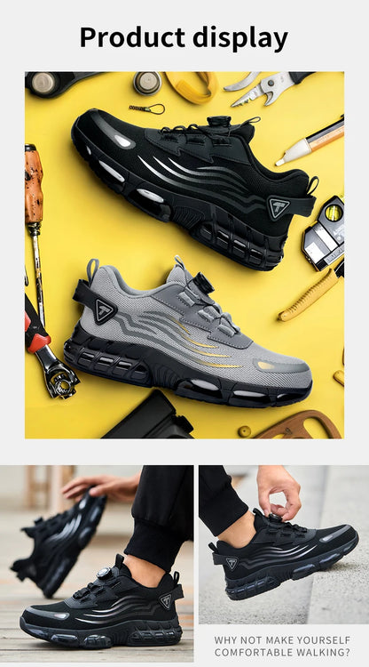 Botones giratorios zapatos de Seguridad masculinos, zapatos de trabajo,  botas de Seguridad Anticoagulantes  Tactical Boots