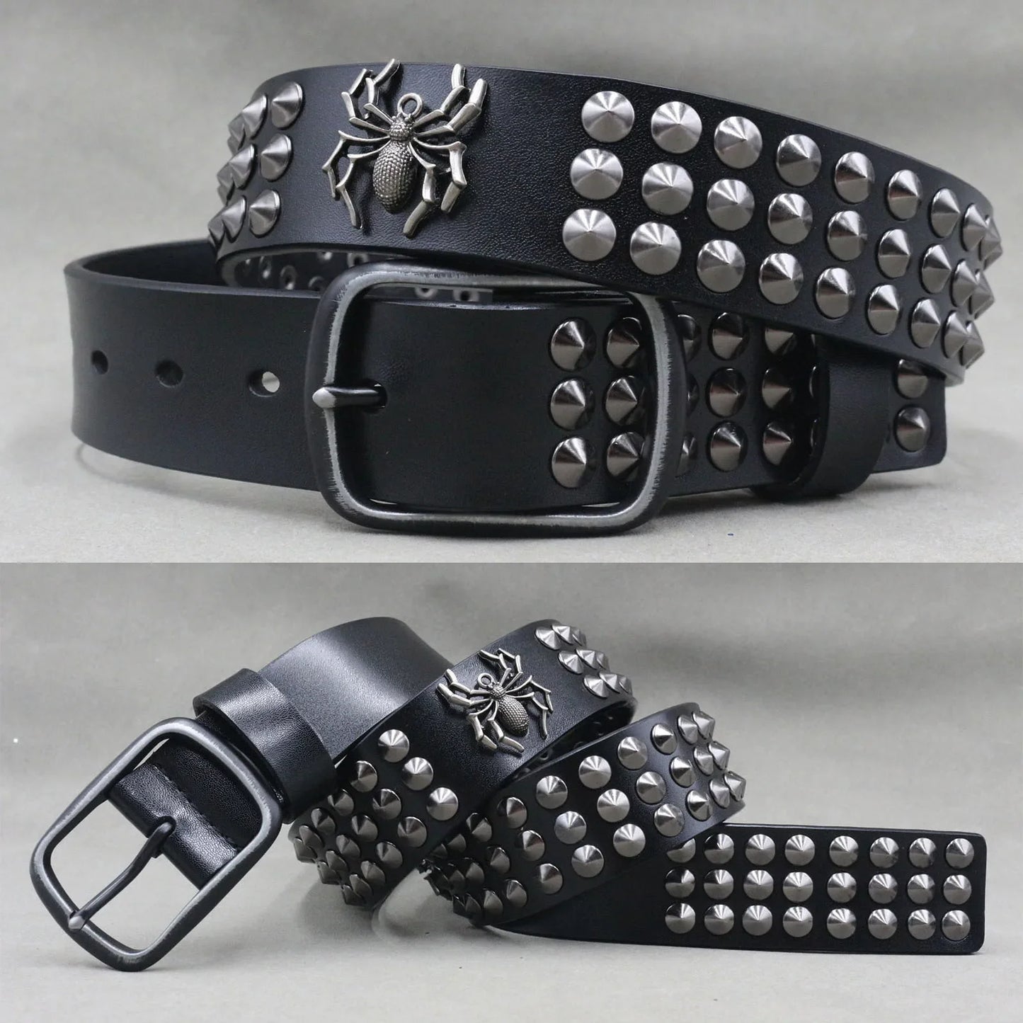 Designer Brand Belt Men Rivet Real Leather Pin Belt Male Black Rock Genuine Leather Cowhide Luxury Punk Belt Jeans