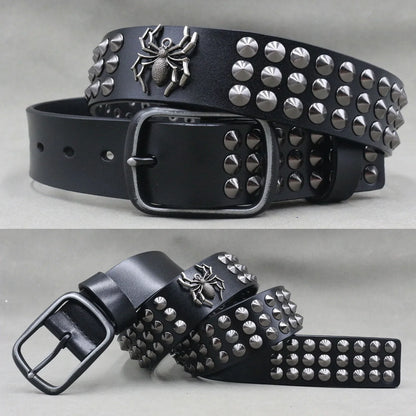 Designer Brand Belt Men Rivet Real Leather Pin Belt Male Black Rock Genuine Leather Cowhide Luxury Punk Belt Jeans