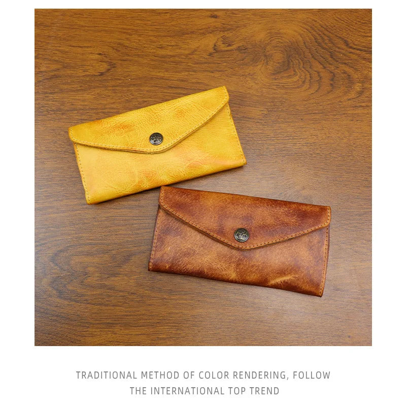 Genuine Leather Retro Men Handmade Wallet Handbag High Quality Phone Pocket Simple Card Bag Big Capacity Male Purses