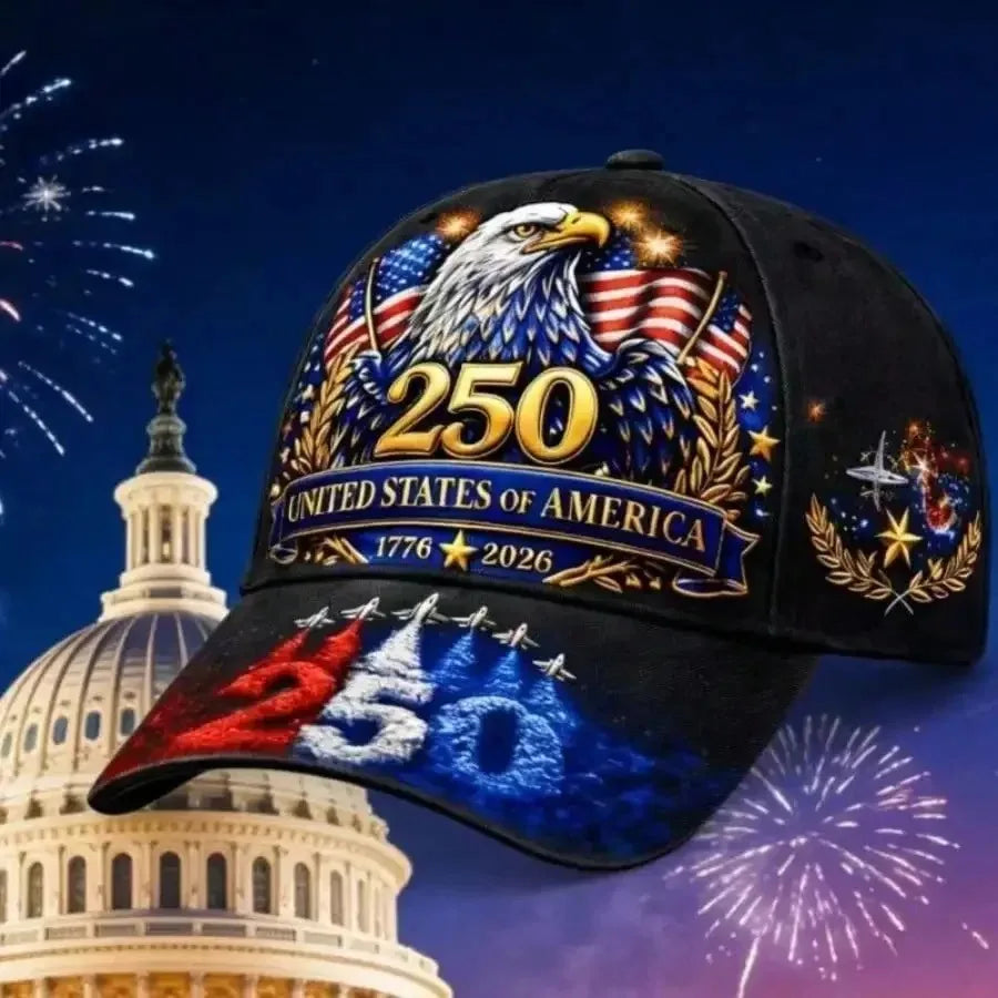 250th Anniversary American Baseball Cap, 1776-2026 Flag Golden Eagle Jet Plane Design, Patriotic Unisex Hat, Ideal Gift for