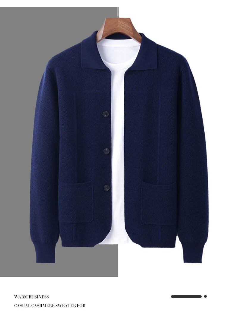 Autumn And Winter Pure Wool Cardigan Sweater Lapel Thick Knitted Coat Business Casual Coat