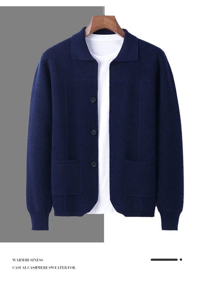 Autumn And Winter Pure Wool Cardigan Sweater Lapel Thick Knitted Coat Business Casual Coat