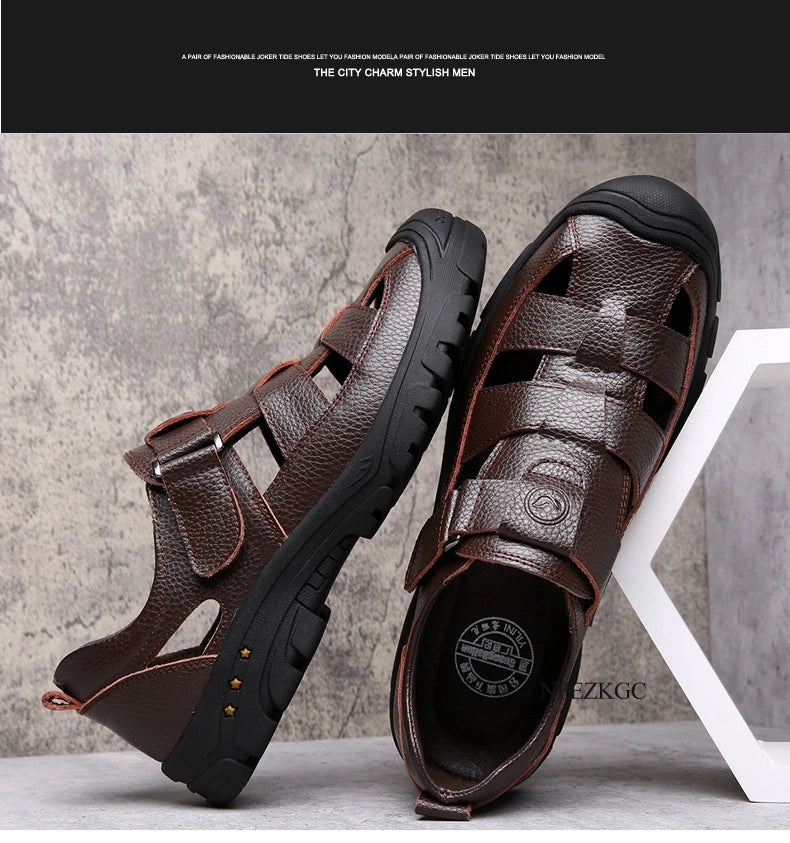 Classic High Quality Cow Leather Sandals Summer Outdoor Handmade Men Sandals Fashion Comfortable Men Beach Leather Shoes