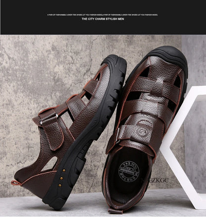 Classic High Quality Cow Leather Sandals Summer Outdoor Handmade Men Sandals Fashion Comfortable Men Beach Leather Shoes