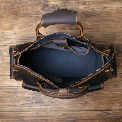 NZPJ Vintage Genuine Leather Men's Briefcase Crazy Horse  Handbag Natural Cowhide Travel Bag Casual Shoulder Crossbody Bag