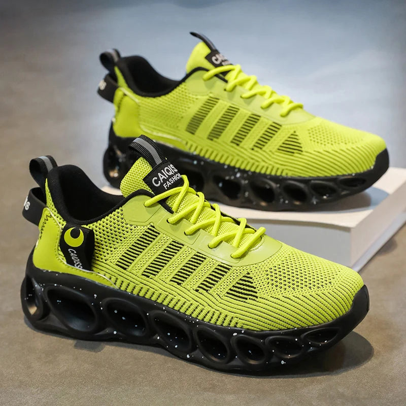 Men's Casual, Fashionable and Comfortable Shock-Absorbing Blade Shoes, Breathable Lace-Up Non-Slip Shoes, Suitable for Jogging, Daily Wear, Gym