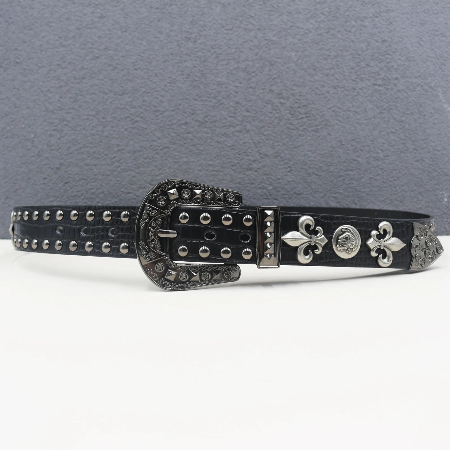 Heart cross rivet belt Punk Belt Unisex Fashion Personality Trend All-match Jeans Accessories Metal Buckle Pu Girdle Retro Y2k