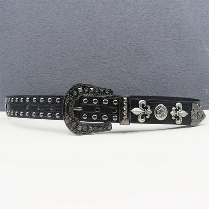 Heart cross rivet belt Punk Belt Unisex Fashion Personality Trend All-match Jeans Accessories Metal Buckle Pu Girdle Retro Y2k