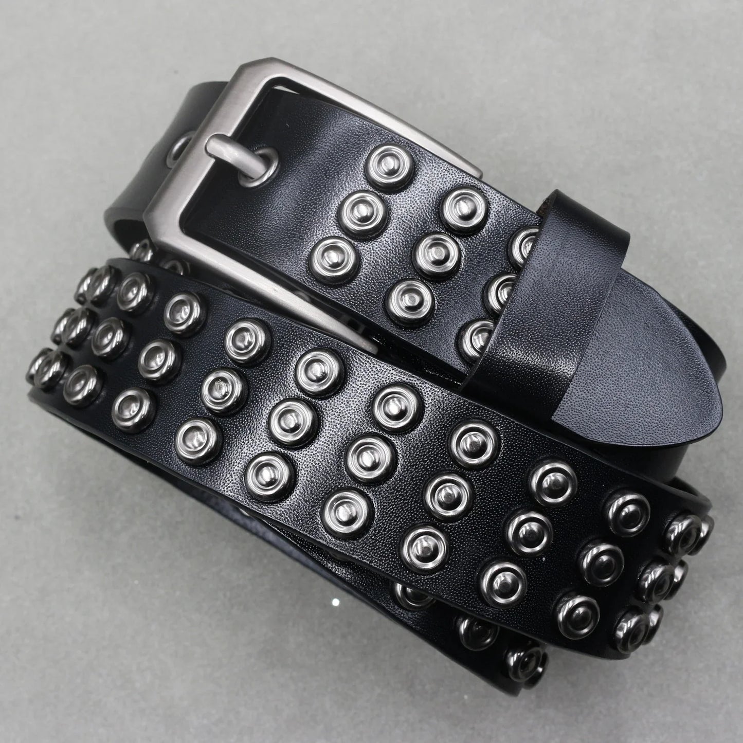 Designer Brand Belt Men Rivet Real Leather Pin Belt Male Black Rock Genuine Leather Cowhide Luxury Punk Belt Jeans