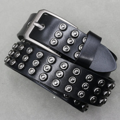 Designer Brand Belt Men Rivet Real Leather Pin Belt Male Black Rock Genuine Leather Cowhide Luxury Punk Belt Jeans