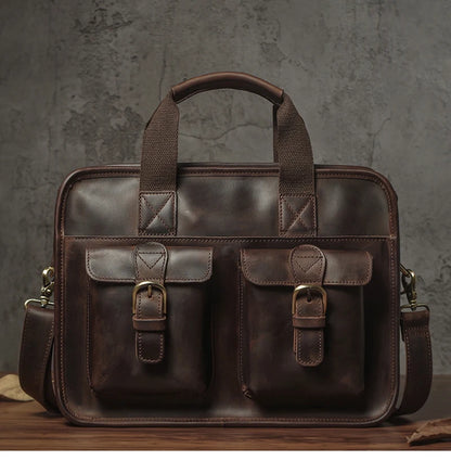NUKA Retro Natural Cowhide Handbag Men's Real Leather Executive Briefcase Luxury Business Shoulder Bag Daily File Messenger Bags