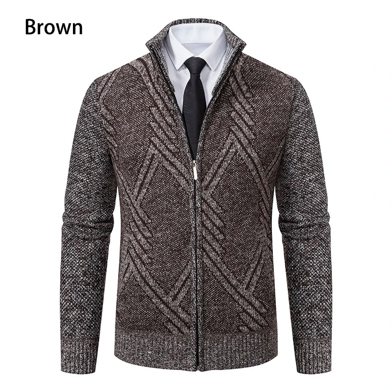 Spring Autumn Knit Cardigan Men Sweater Coat Man Clothes Brown Grey Brand Male Knitting Jackets